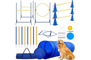 Glimin 22 Pcs Agility Training Equipment for Dogs Includes Dog Tunnel, Dog Obstacle Course Backyard Set, Dog Agility Jumps, Flying Disc, Dog Squeak Ball Toy and Dog Agility Hurdle Cone Set with Bags