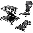 Powerbuilt 42-Inch Triplex Folding Creeper, Rolling Seat, and Brake Stool, All-in-One Adjustable Roller Garage Chair, Lay Down or Sit, Black 620469