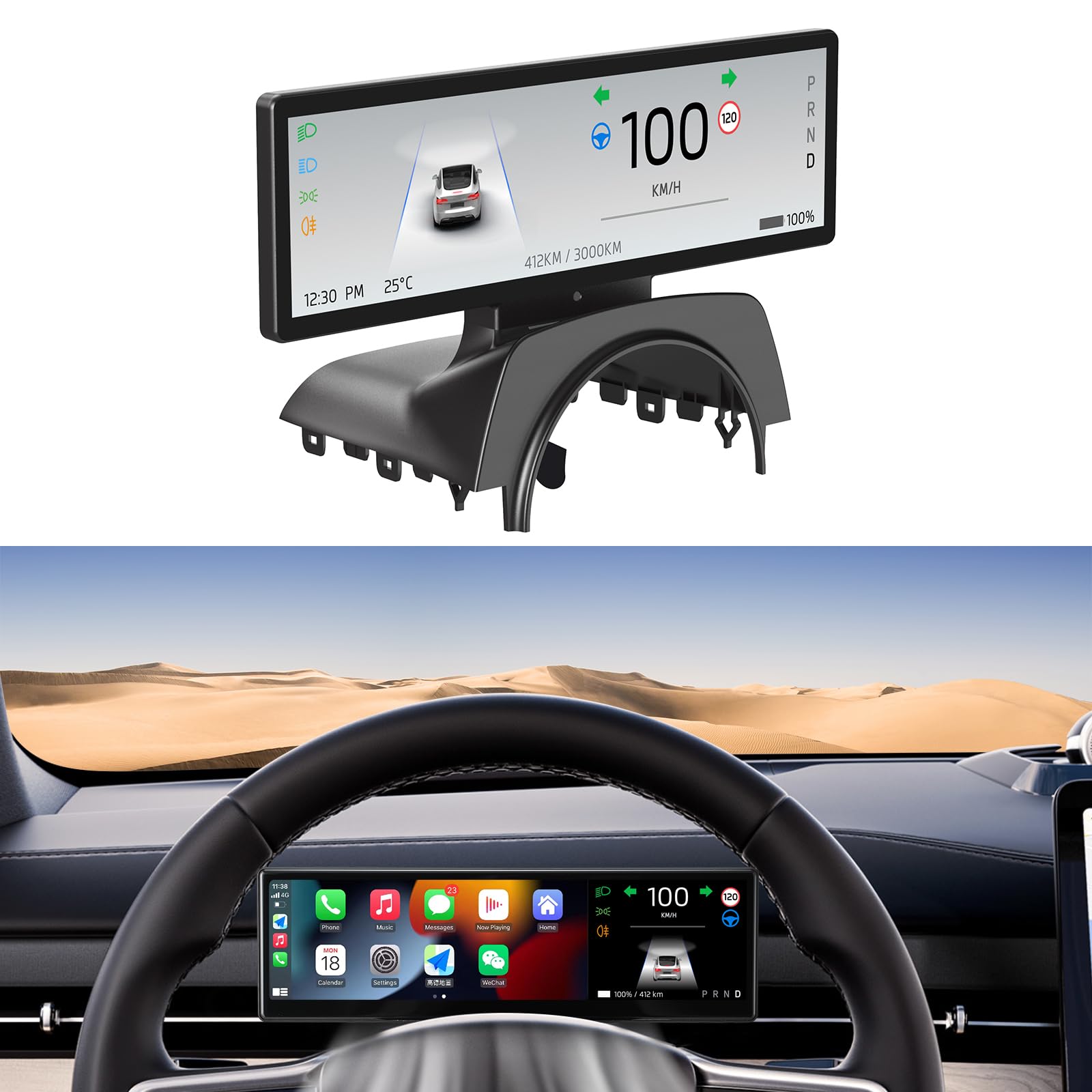 Photo 1 of 8.8” Ultra-Thin Head Up Display for Tesla 2024 Highland Model 3 with Front Camera, Wireless/Wired CarPlay & Android Auto,Spot Blind Warning,No AC Vent Block,Auto-Pilot,OTA Update