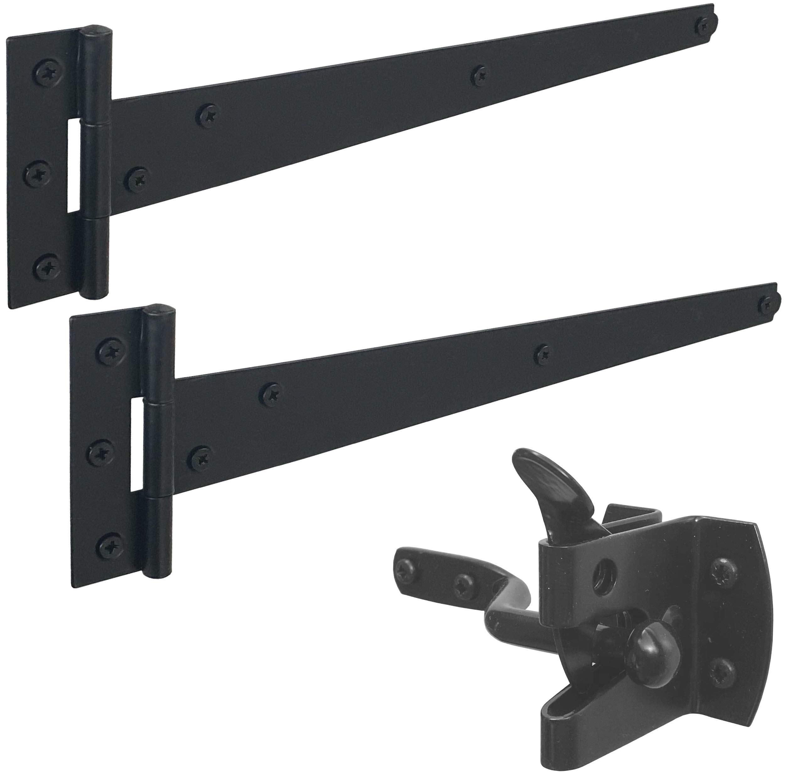 IRONTITE® Black Garden Gate Fitting Kit 12", Gate Hinges & Gate Latch For Wooden Gates, Ideal For Hanging Wooden Garden Gates, Weather Resistant For Using Gate Latches & Hinges Outdoor.