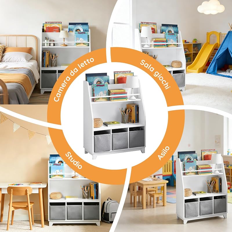 Libreria Bambini 3 Scatole Portata fino a 50kg 63x28x80cm
