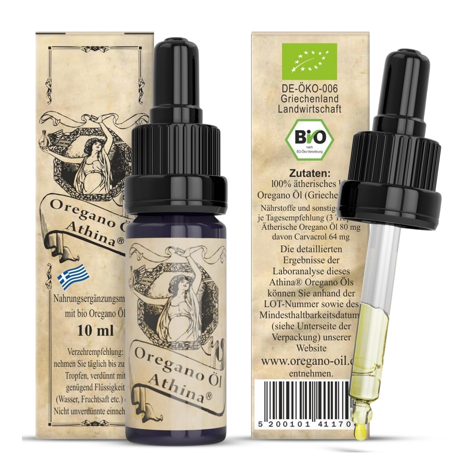 Organic Athina Oregano Oil, 100% essential oregano vulgare oil from Greece, 80% Carvacrol, 1 X 10 ml