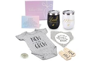 SUHCTUPTX Pregnancy Gifts for First Time Moms, New Parents Gifts Mom and Dad Wine Tumbler with Lid Baby Onesie Socks Drool Bib Decision Coin, Idea for Baby Shower, Gender Reveal(Est 2024)