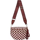 Jooniter Checkered Crossbody Bag Nylon Bum Bags for Women Spacious Handbags Checkered Purse Fanny Packs with Shoulder Strap