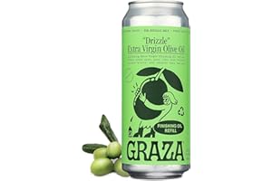 Graza Drizzle Extra Virgin Olive Oil, Finishing Oil - High Polyphenol Early Harvest EVOO Finishing Oil in a Squeeze Bottle - Single Farm Olives from Spain - 16.9 Fl Oz (500ml) Refill Can