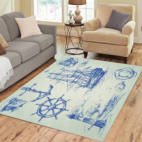 Amazon Com Semtomn Area Rug 2 X 3 Navy Ship Nautical Anchor Wheel Vintage Lighthouse Boat Captain Home Decor Collection Floor Rugs Carpet For Living Room Bedroom Dining Room Kitchen Dining