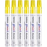 TOOMGGA Yellow Permanent Paint Pens - 6 Pack Oil Based Paint Markers, Pens For Rock Painting Car Tyre Metal, Plastic, Canvas, Mugs, Wood, Glass, Quick Drying and Waterproof, Medium Point