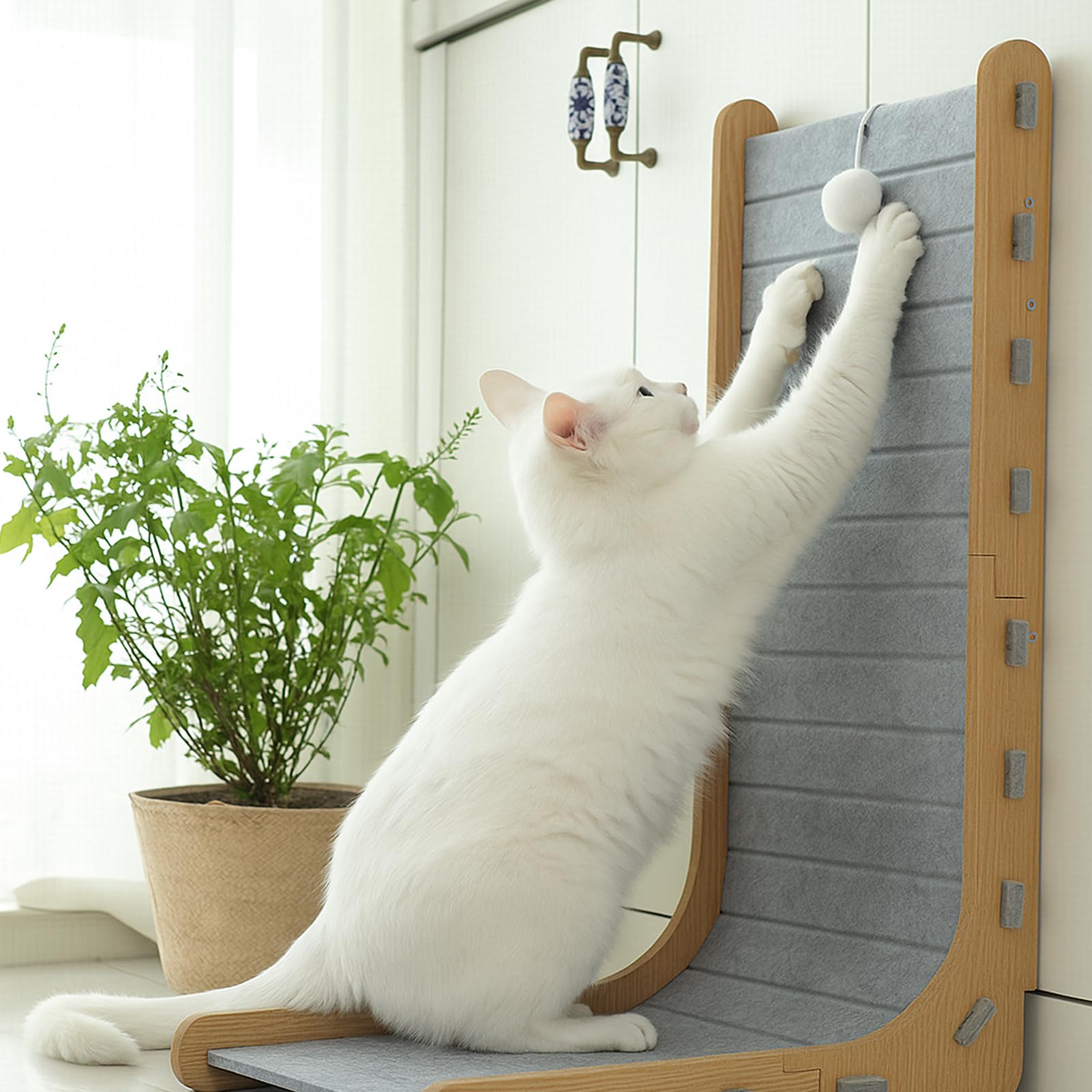 Photo 1 of Cat Scratcher for Indoor, 26.8 Inch L Shape Cat Scratching Board, Felt Cat Scratchers Pads with Ball Toy(Grey)