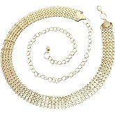 CLeemuziN Women's Sparkly Gold Chain Belt 1in Wide Glitter Waist Belt for Wedding Dress Formal Waist 25" Upto 40"