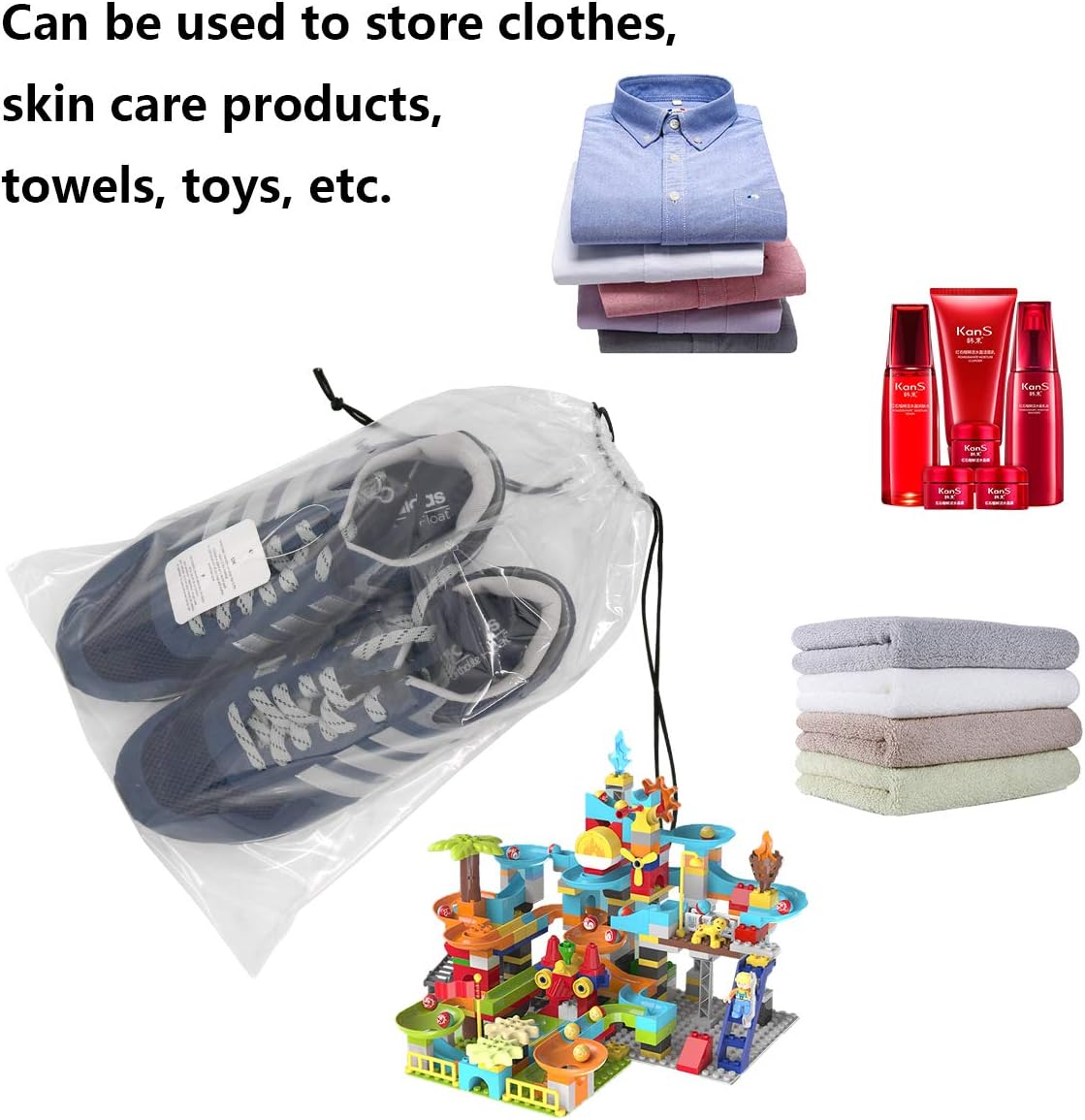 Toy Storage Organization Transparent Bags Set of 16 Pieces, Large Organizer Bags with Drawstrings For Playroom Game Pieces Baby Toys Bathtub, Dolls (16PCS-Transparent): Home Improvement