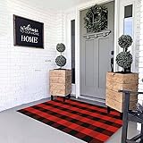 MUBIN Cotton Black and Red Plaid Rug, 3'x5' Outdoor