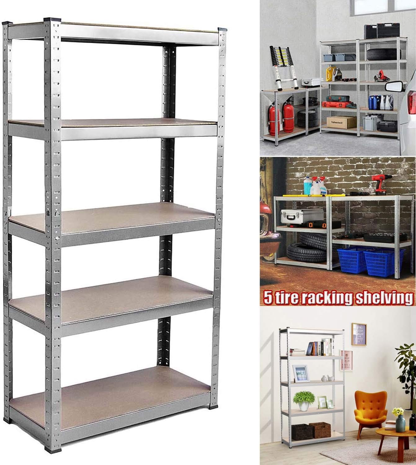 Heavy Duty 5 Tier Garage Shelving Units Metal Storage Shelves Shed