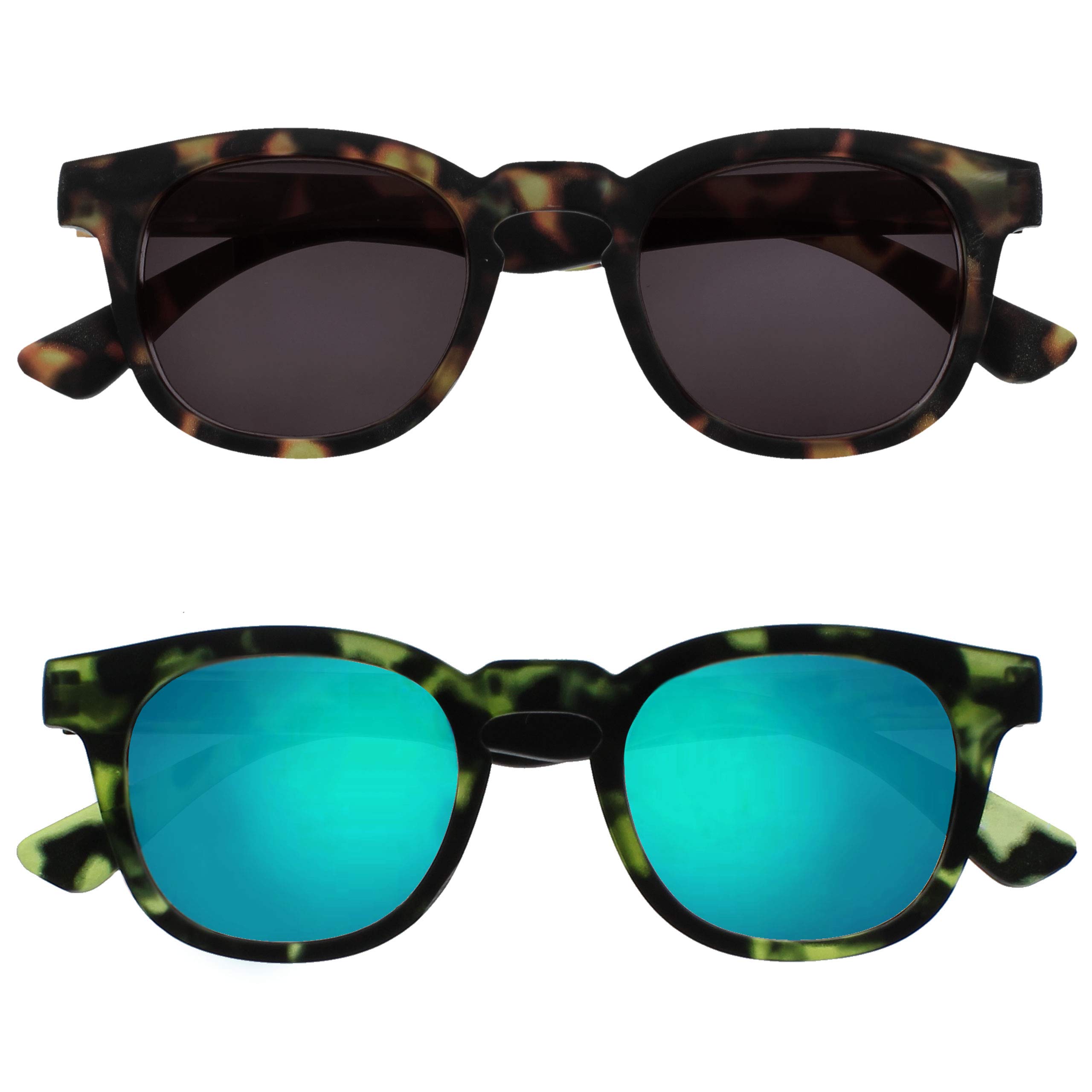OPULIZE Bay Reading Sunglasses 2 Pack Cool Thick Round Frame Spring Hinges Scratch Resistant Tinted Lens UV400 Protection Matt Brown Green Mens Womens SS97-26 +3.50
