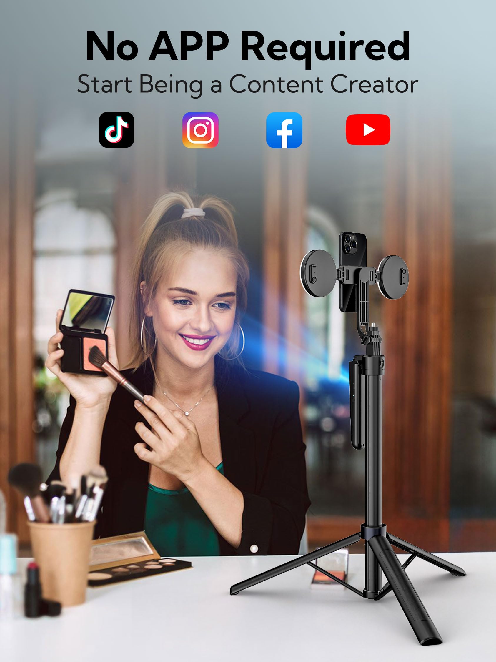 USKEYVISION Auto Face Tracking Tripod 360 Rotation,Phone Tripod for iPhone w/Fill Light,Selfie Stick for iPhone w/Remote Control,70” Phone Holder Video Recording for Content Creators TikTok(UTK-02)