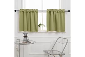 Pickluc Cafe Curtain (Half Window Curtain) 24 Inches Length, Rod Pocket Kitchen Curtain, Short Blackout Curtain for Small Win