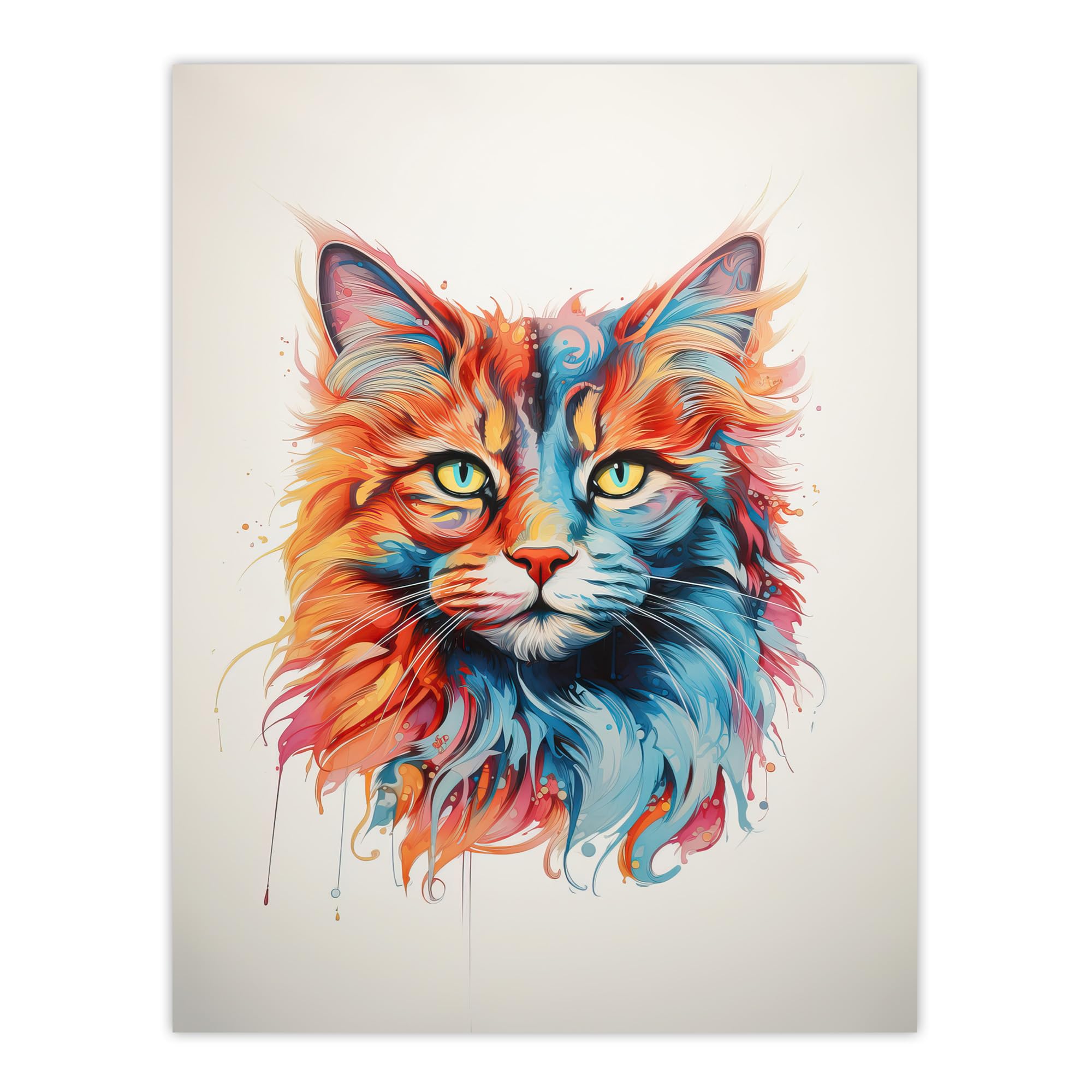 Artery8 Maine Coon Cat Lover Gift Pet Portrait Orange Blue Pink Artwork Painting Extra Large XL Wall Art Poster Print