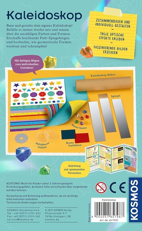 657987 Caleidoscópio, autoconstrução e maravilha, Kit de Experimentação e Artesanato com Espelhos, Luz e Cores Vivas, recarregável, Experimento de Levar à Ótica, para crianças de