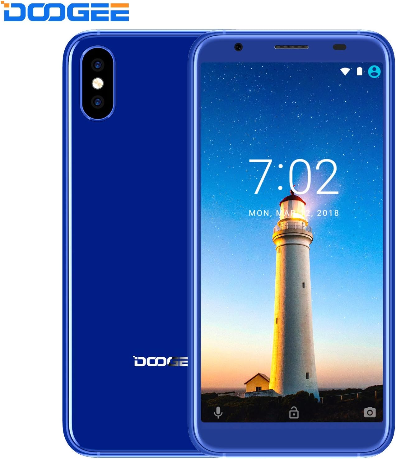 Mobile Phones Cheap - DOOGEE X55 - 5.5" HD + 18:9 Aspect Ratio Smartphone Android 7.1 - SIM Free Mobile Phones with Dual 8.0MP Rear Cameras - 2800mAh - MT6580 Processor - 16GB ROM - Fingerprint - GPS - Bluetooth - Blue