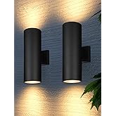 LEONLITE Modern Outdoor Cylinder Wall Lights 18", Porch Light in 2 Lights, Up Down Lights, Matte Black Waterproof Wall Sconce