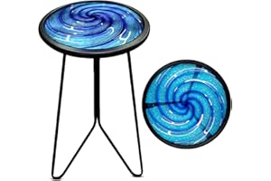 LIFFY Patio Side Table, Small Round End Table, Metal Side Table Outdoor, Small Porch Table for Indoor Balcony Furniture Decor (Blue 12 inch)