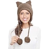 Bellady Winter Cute Cat Ears Knit Hat Ear Flap Crochet Beanie Hat
