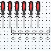 Hotop 2 Pcs Pegboard Screwdriver Holder 6-Tool Rack Multi Ring, Black | Peg Board Hooks for Garage Tool Storage, Socket Holder for Pliers Wrenches, Metal Utility Organizer Accessories