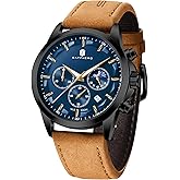 SAPPHERO Men's Watches Stainless Steel Chronograph Waterproof Quartz-Business Casual Dress Watch for Men Luminous Date Gold/Silver/Black Design-Easy-to-Read Luxury Dial-Leather Unique Elegant Gift