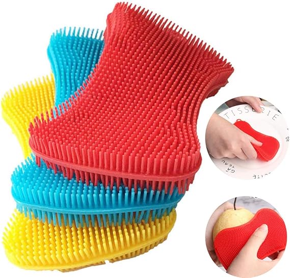 Silicone Sponge Dish Kitchen Washing Brush Scrubber (3 Pack) Reusable