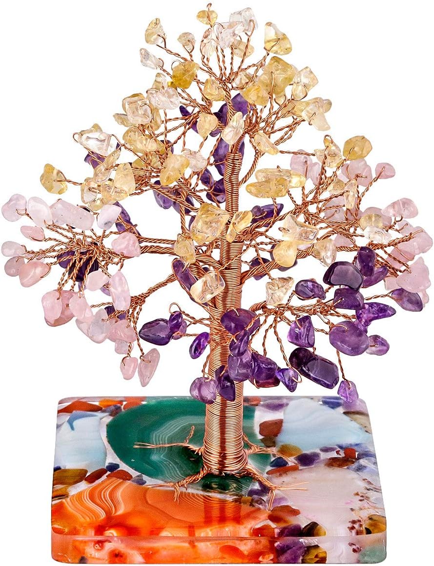 mookaitedecor Natural Citrine Rose Quartz Amethyst Healing Crystal Tree Decoration - Image 3