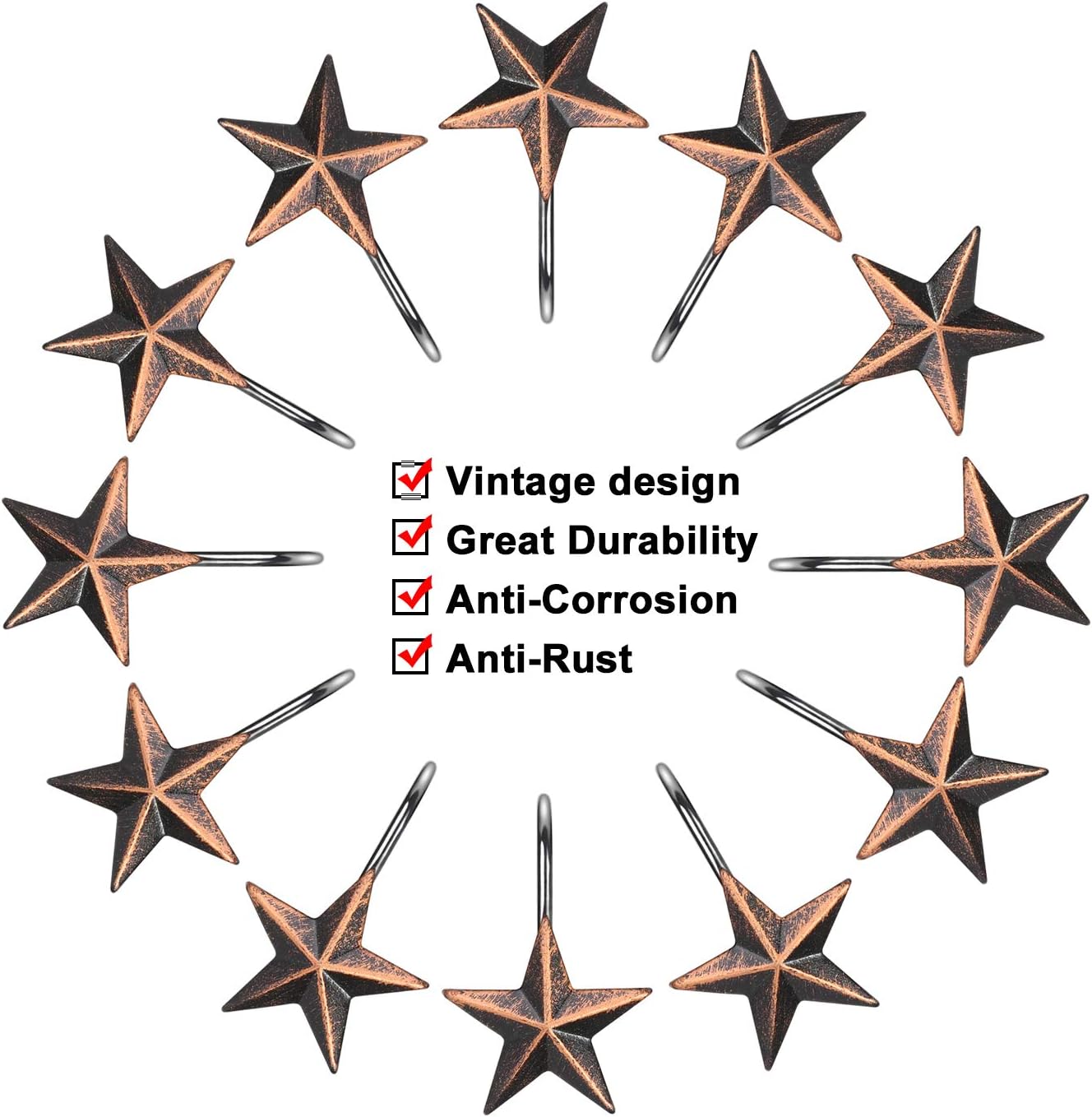 AGPTEK Shower Curtain Hooks, 12PCS Anti Rust Decorative Resin Hooks for Bathroom, Baby Room, Bedroom, Living Room Decor (Star): Home & Kitchen