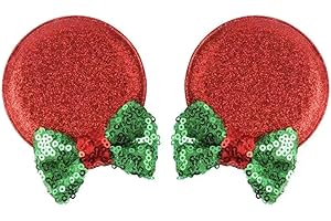 CLGIFT Minnie Ears Baby/Toddler Headband flexible headband with Sequin on both sides, Christmas Red Hair Clip. Unisex Hair Styling for Toddlers and Children, 2 Count (Pack of 1), HAIRBAND