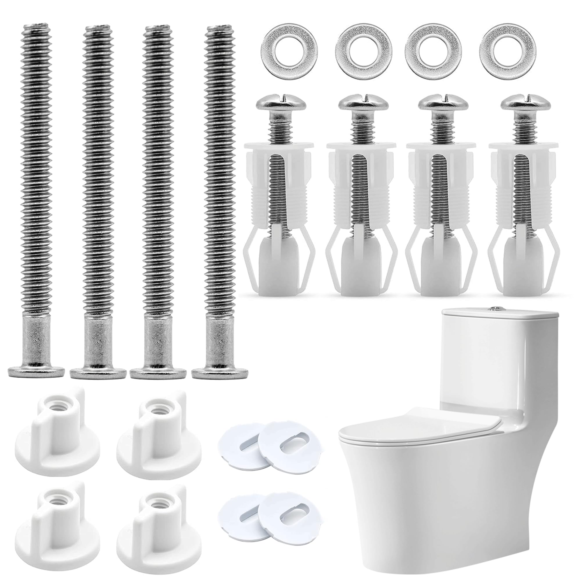 4 Pairs Toilet Seat Fittings Toilet Seat Screws Universal Toilet Seat Fixings and Bolts Toilet Seat Hinges Bolt Nut Expanding Rubber Top Nuts Screws Toilet Fixing Kit for Toilet Covers Replacement
