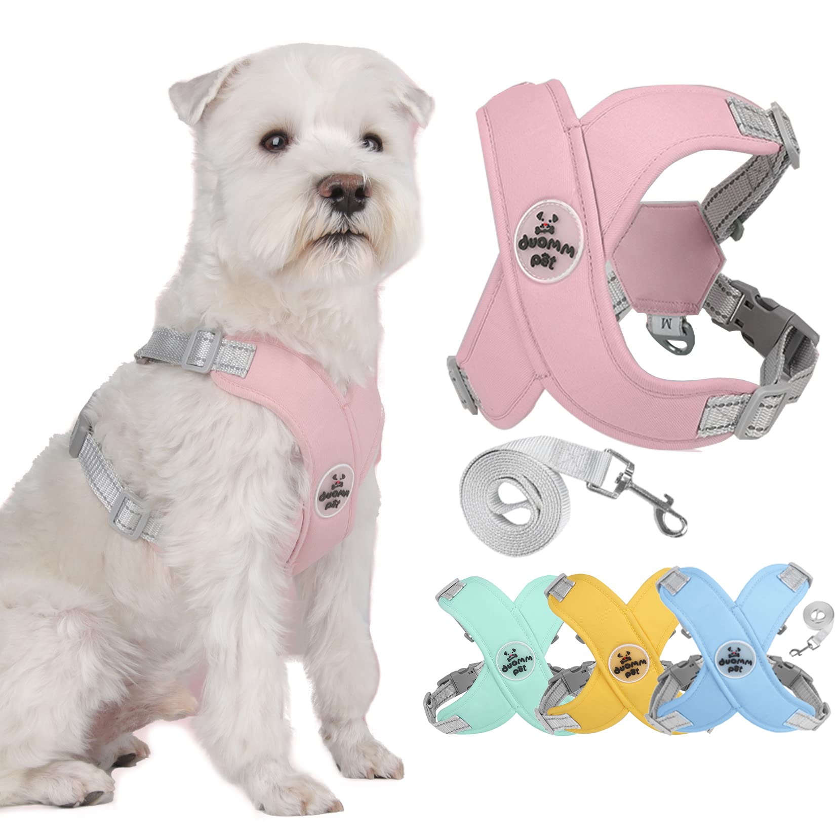 Zunea No Pull Dog Harnesses and Lead Set for Small Medium Dogs Adjustable Reflective Puppy Vest Harness Soft Breathable Mesh Padded Lightweight Vest with Back Clip for Chihuahua French Bulldog Pink S