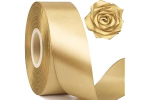 Mauproy 1-1/2 Inch Wide Champaign Gold Satin Ribbon, 50 Yards Solid Polyester Fabric Ribbon for Roses Making, Gift Wrapping, New Year Eve Party, Wedding Decorations, Crafts, Bows