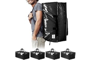 TAILI Heavy Duty Moving Bags, Clothing Storage Bags with Sturdy Zipper and Strong Handles, Black Clothes Storage Bins, Extra Large Tote for Moving Supplies, Better than Boxes (4-Pack)