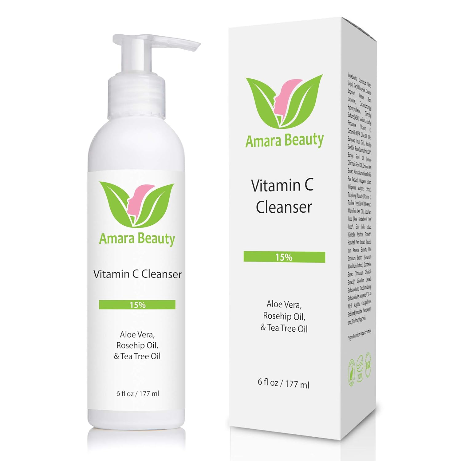 Facial Cleanser with 15% Vitamin C, Aloe Vera, Rosehip Oil & Tea Tree Oil, 6 fl. oz.: Beauty