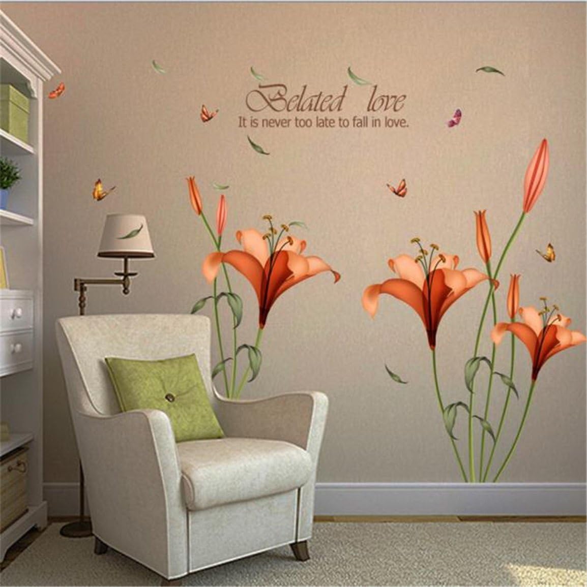 HN Flower Wall Stickers Removable Decal Home Decor DIY Art Decoration (Orange)