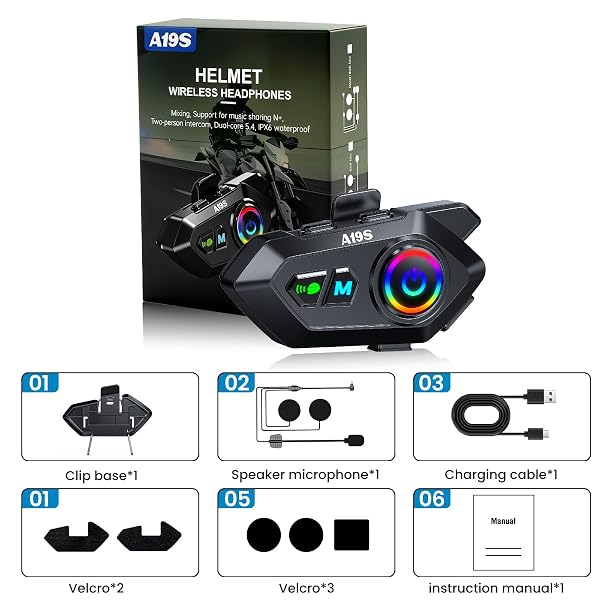 AURISOM A19S MOTORCYCLE HELMET BLUETOOTH HEADSET,2-WAY 1KM INTERCOM,DSP NOISE CANCELLATION,IPX7 WATERPROOF,BT5.4 HELMET HEADPHONE,MUSIC SHARING DUAL PHONE CONNECT FOR HARLEY/DIRT BIKE/ATV/SNOWMOBILE