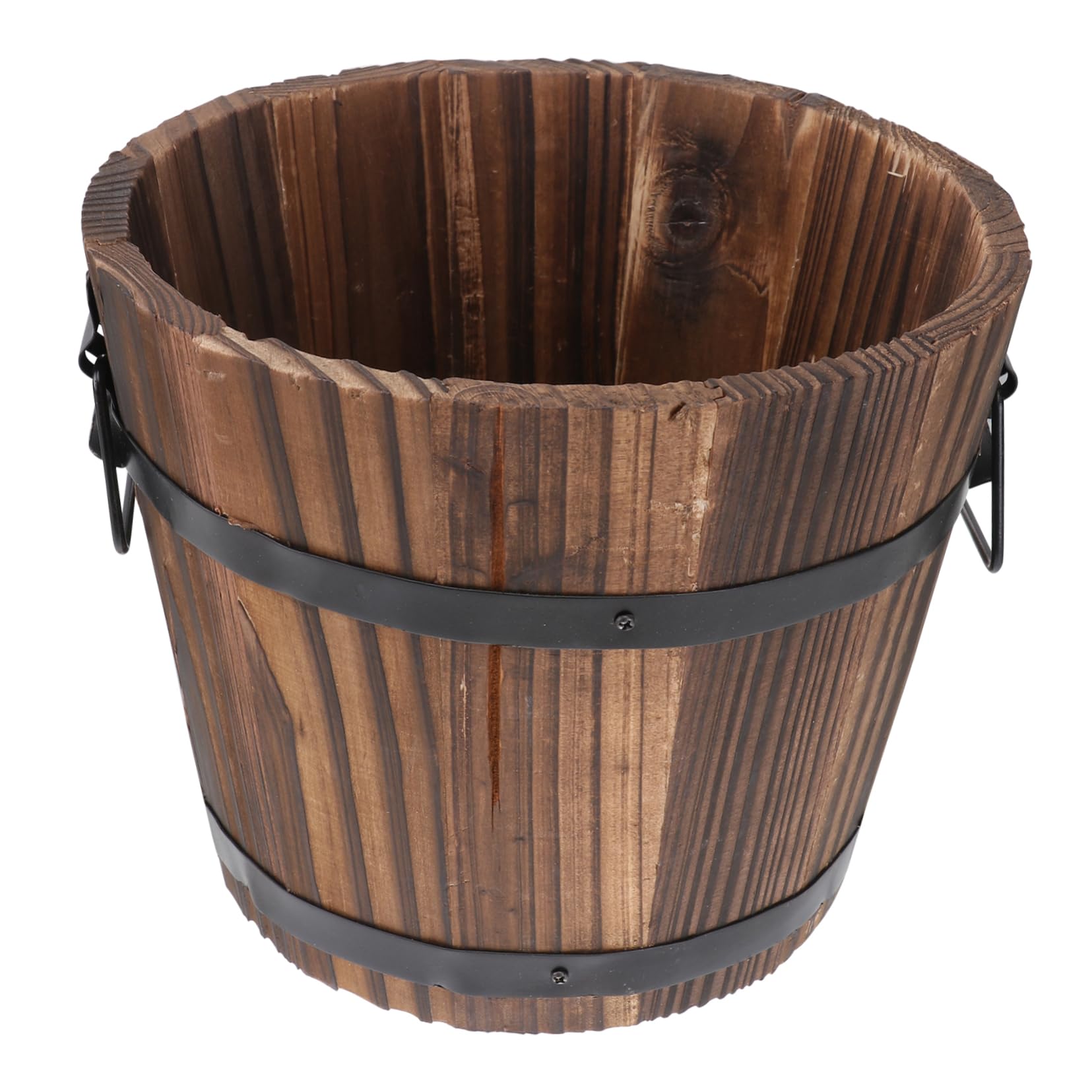 Wooden Bucket Barrel, Wooden Flower Pots, Garden Flower Bucket Large Plant Pot for Indoor Outdoor Patio Decoration (7 * 7 * 6in)