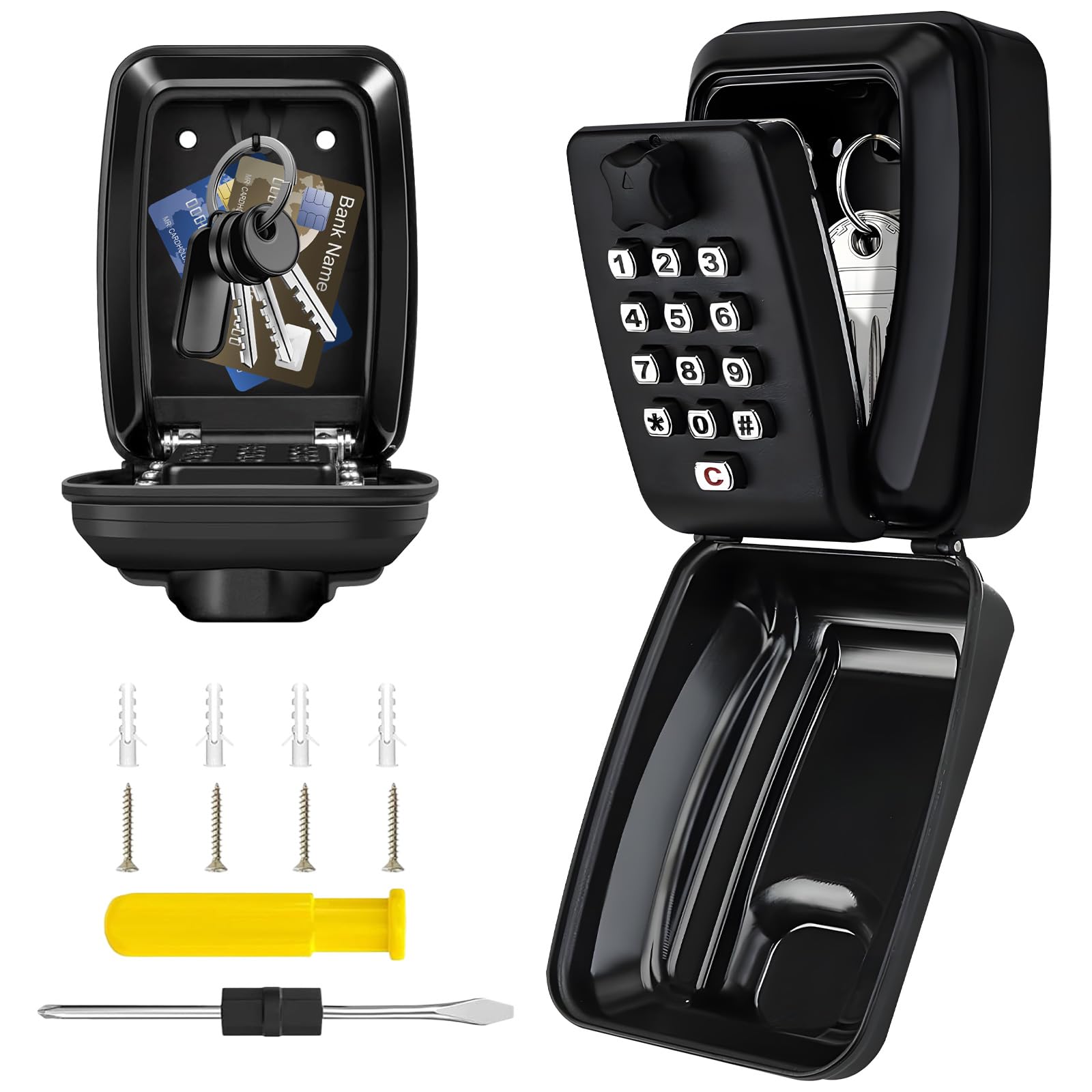 Kizaten Wall Mounted Key Safe, Key Lock Box with Resettable 12-Digit Code, Weatherproof Cover Security Key Box for Outside Home Office