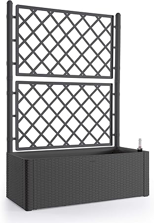 Rankgitter Xl In Anthrazit Mit Spalier Und Blumenkasten 90l Mit Wasserstandsanzeige Wetterresistent Und Uv Bestandig Ideal Fur Garten Balkon Und Als Sichtschutz Amazon De Baumarkt