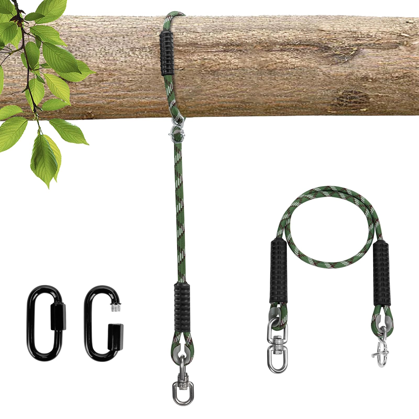 Dakzhou 1Pcs Tree Swing Ropes, Adjustable Hammock Hanging Strap with 2 Carabiner, 450kg Capacity, 2M Polyester Fibre Swing Rope for Garden, Tree Swing Camping Hammock & Playground