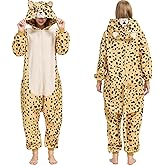 HMHMAWAHV Adult Leopard Cheetah Onesie Costume - Animal Print One-Piece Cosplay Pajamas for Women and Men