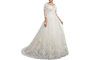 RYANTH Women's Long Sleeve Wedding Dresses for Bride Lace Appliques Boho Bridal Dress Tulle Bridal Ball Gown with Train RWDD39
