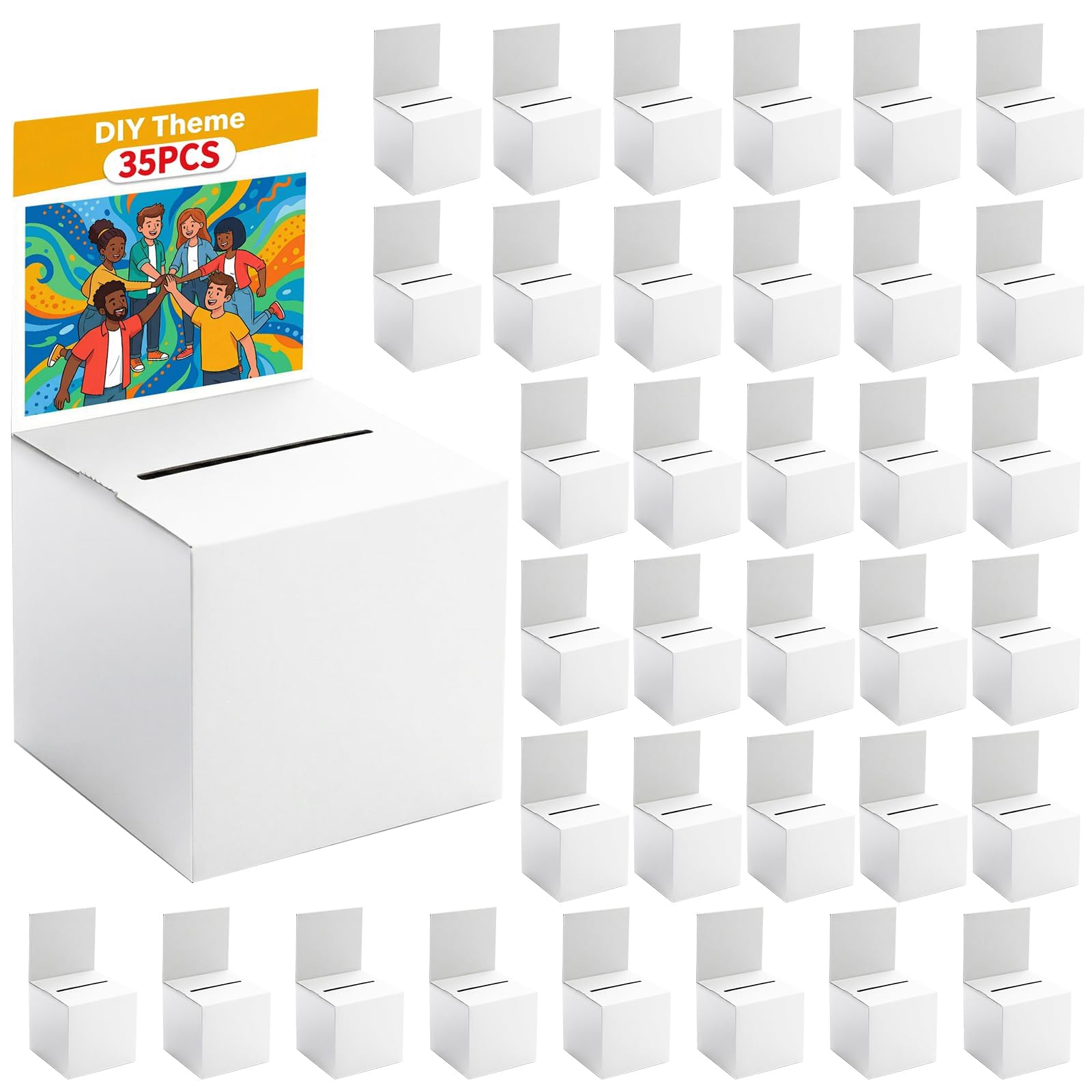 Photo 1 of 35 Pack Raffle Box Ballot Box with Slot, 6 x 6 x 6 Inch White Cardboard Suggestion Box with Removable Header, for Collecting Business Card Voting Contest Fundraising Donation and Suggestion