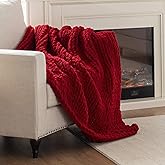 LAST MODA Chunky Knit Blanket Throw, 100% Hand Knit Throw Blanket Handmade Chenille Cable Knit Throw for Couch, Stylish Cozy Soft Rope Knot Crochet Blanket for Home Decor, Red, 50x60 Inches