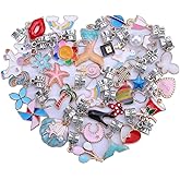 60 Pieces Assorted European Beads with Plating Silver Metal Alloy Rhinestone Large Hole Spacer Beads for DIY Charm Bracelet Jewelry Making (Alloy Coating Color Pendant)