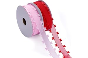jiebor Red Pink Heart Ribbon Chiffon Ribbon Organza Ribbon for Mother's Day Valentine's Day Wedding Gift Wrapping Party Decoration Hair Bows Making Craft Sewing 40Yard
