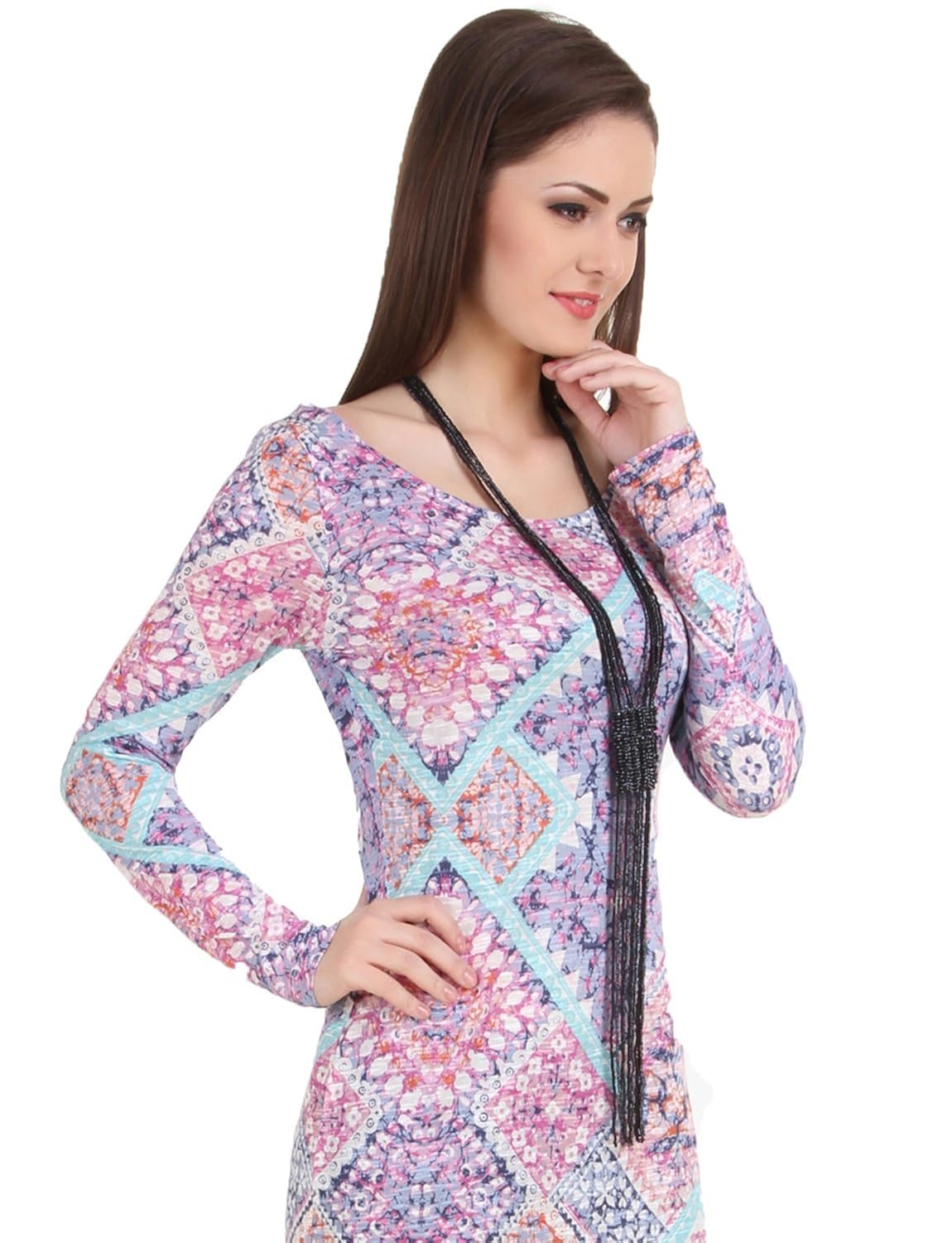 texco abstract pattern printed high slit women maxi dress