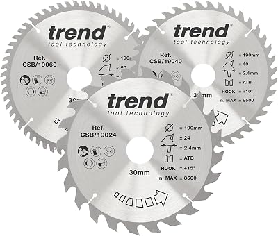 Trend CSB 190 3PK Circular Saw Blades 190mm 30mm Bore 24/40/60T TCT